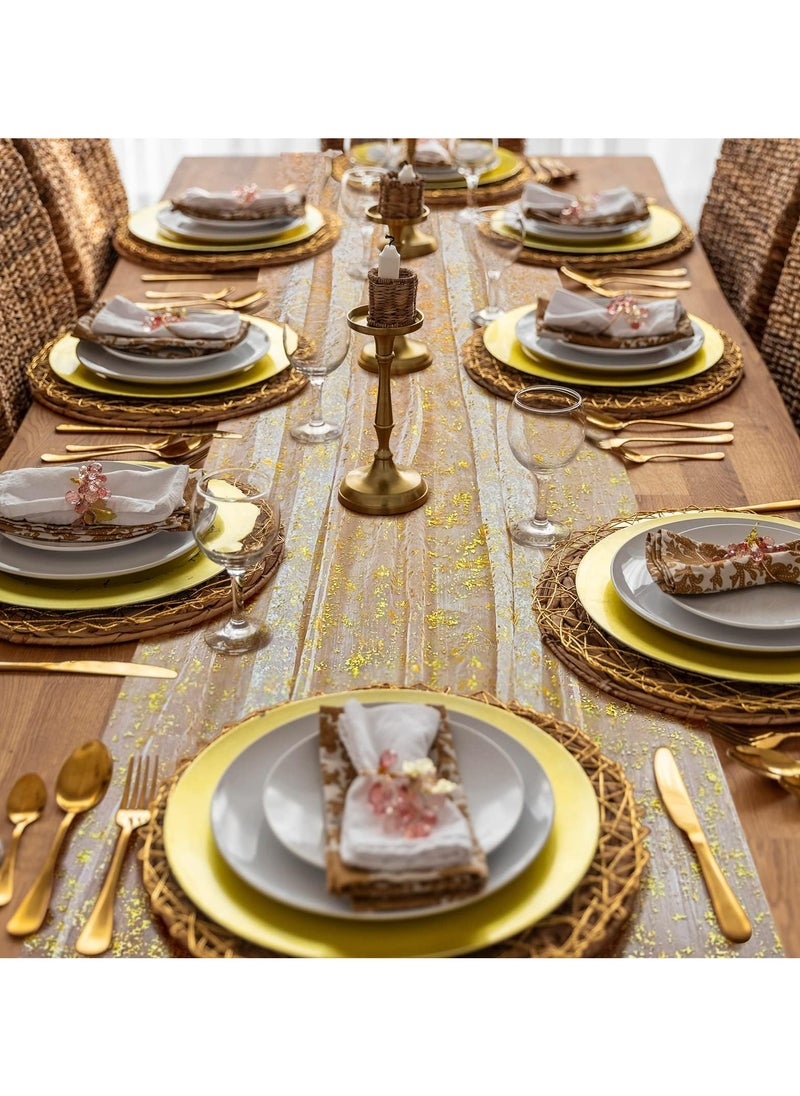 Dominy Gold Table Runner Chiffon Tulle Cheesecloth Golden Table Runner for Wedding Baby Bridal Shower Birthday Party Long Sheer Boho Home Decorations, 27.5*118 Inch (Gold)  - Image 3