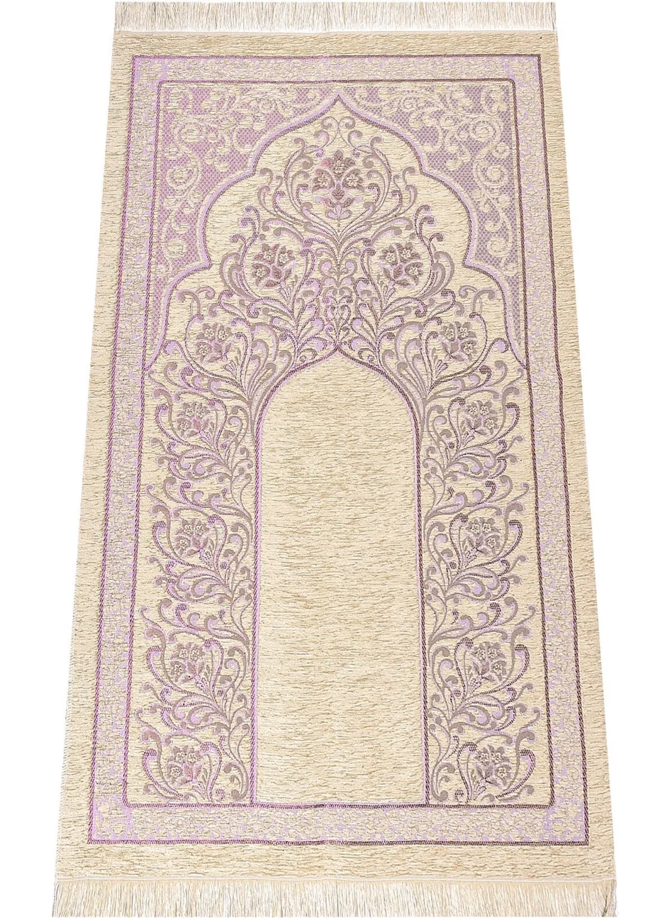 İhvan Online Ihvan Online New Mihrab Chenille Luxury Prayer Rug Lilac