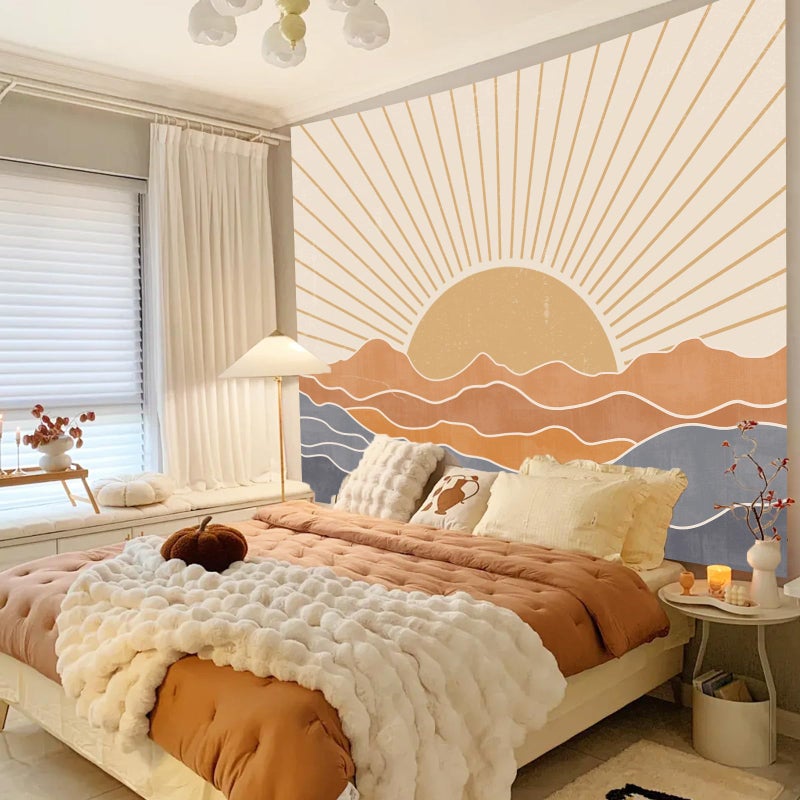 Apdidl Boho Tapestry Wall Hanging for Bedroom Aesthetic, Bohemian Vintage 70s Rainbow Sun Tapestries for Living Room, Retro Hippie Sunset Sea Wall Tapestry for Dorm Room Decor (51" X 60") - Image 3