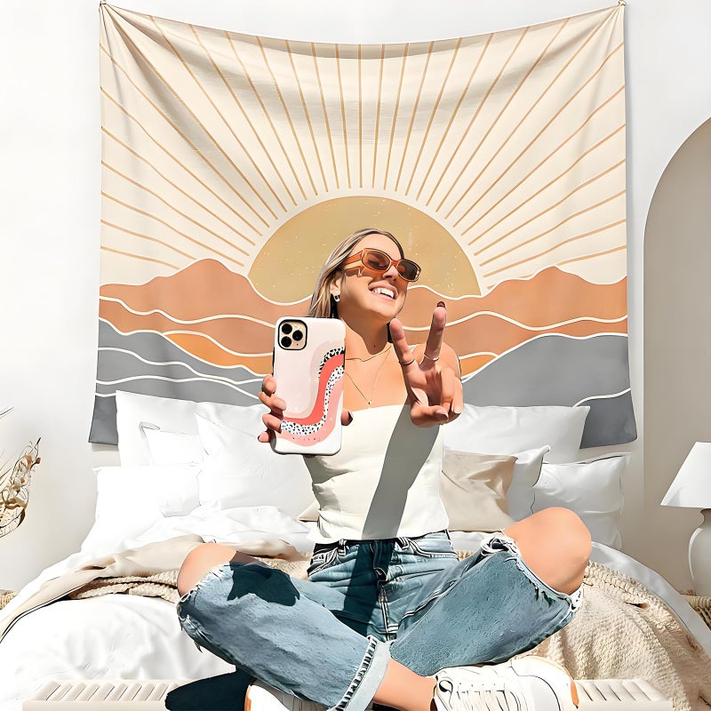 Apdidl Boho Tapestry Wall Hanging for Bedroom Aesthetic, Bohemian Vintage 70s Rainbow Sun Tapestries for Living Room, Retro Hippie Sunset Sea Wall Tapestry for Dorm Room Decor (51" X 60") - Image 2