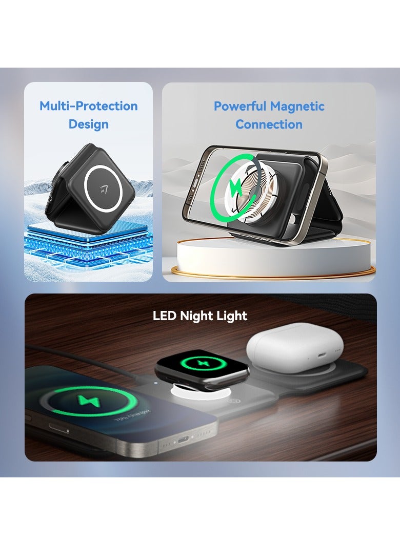 Vention 3-in-1 15W foldable Wireless Charging Pad with Mag Safe and LED Night Light, Foldable Silicone Charging Station for iPhone, Apple Watch & Air Pods – Soft Touch, Dimmable Lamp – Black - Image 5