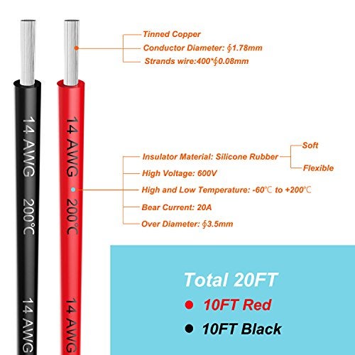 Haerkn Electrical Wire 14 AWG 14 Gauge Silicone Wire Hook Up Wire Cable 20 Feet [10 ft Black and 10 ft Red] Soft and Flexible 400 Strands 0.08 mm of Tinned Copper Wire High Temperature Resistance - Image 3