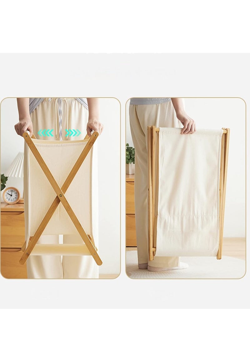 BestStore - 97L Bamboo Laundry Basket with Cover Portable Collapsible X Frame Freestanding Hamper for Dirty Clothes Towels Blankets Eco Friendly Laundry Organizer for Bathroom Bedroom and Laundry Room Storage - Image 1