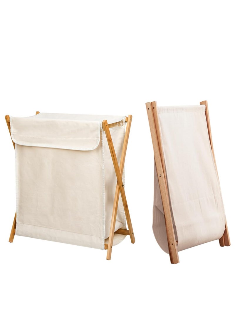 BestStore - 97L Bamboo Laundry Basket with Cover Portable Collapsible X Frame Freestanding Hamper for Dirty Clothes Towels Blankets Eco Friendly Laundry Organizer for Bathroom Bedroom and Laundry Room Storage - Image 1