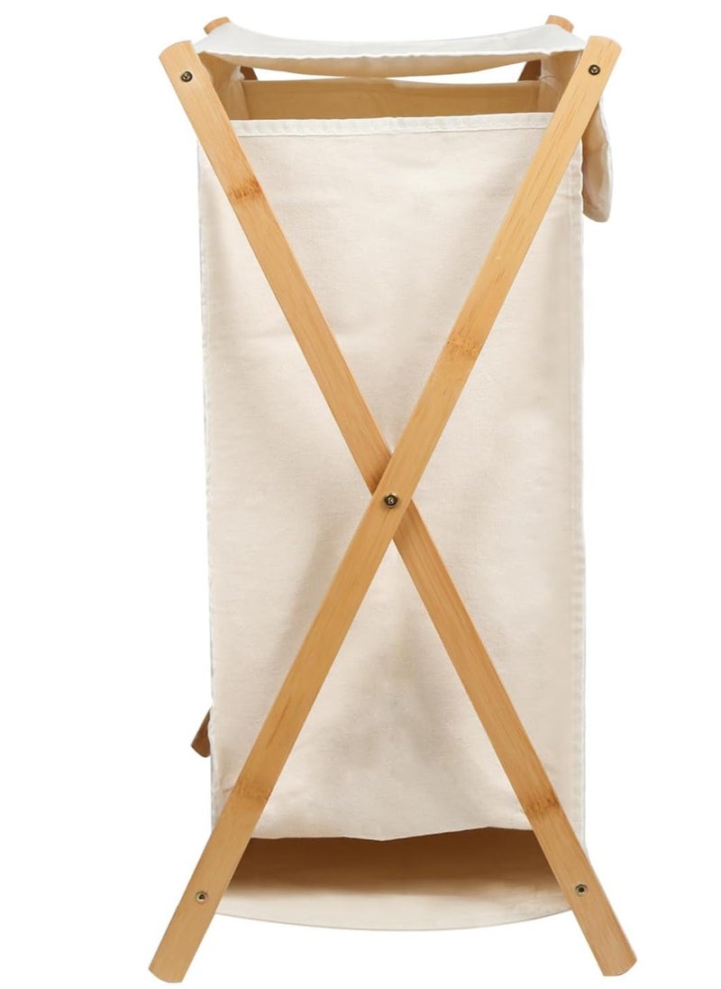 BestStore - 97L Bamboo Laundry Basket with Cover Portable Collapsible X Frame Freestanding Hamper for Dirty Clothes Towels Blankets Eco Friendly Laundry Organizer for Bathroom Bedroom and Laundry Room Storage - Image 1