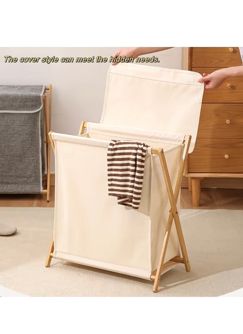 BestStore - 97L Bamboo Laundry Basket with Cover Portable Collapsible X Frame Freestanding Hamper for Dirty Clothes Towels Blankets Eco Friendly Laundry Organizer for Bathroom Bedroom and Laundry Room Storage - Image 1