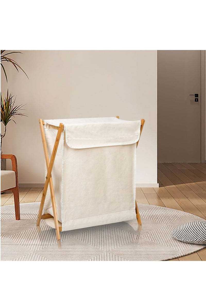 BestStore - 97L Bamboo Laundry Basket with Cover Portable Collapsible X Frame Freestanding Hamper for Dirty Clothes Towels Blankets Eco Friendly Laundry Organizer for Bathroom Bedroom and Laundry Room Storage - Image 1