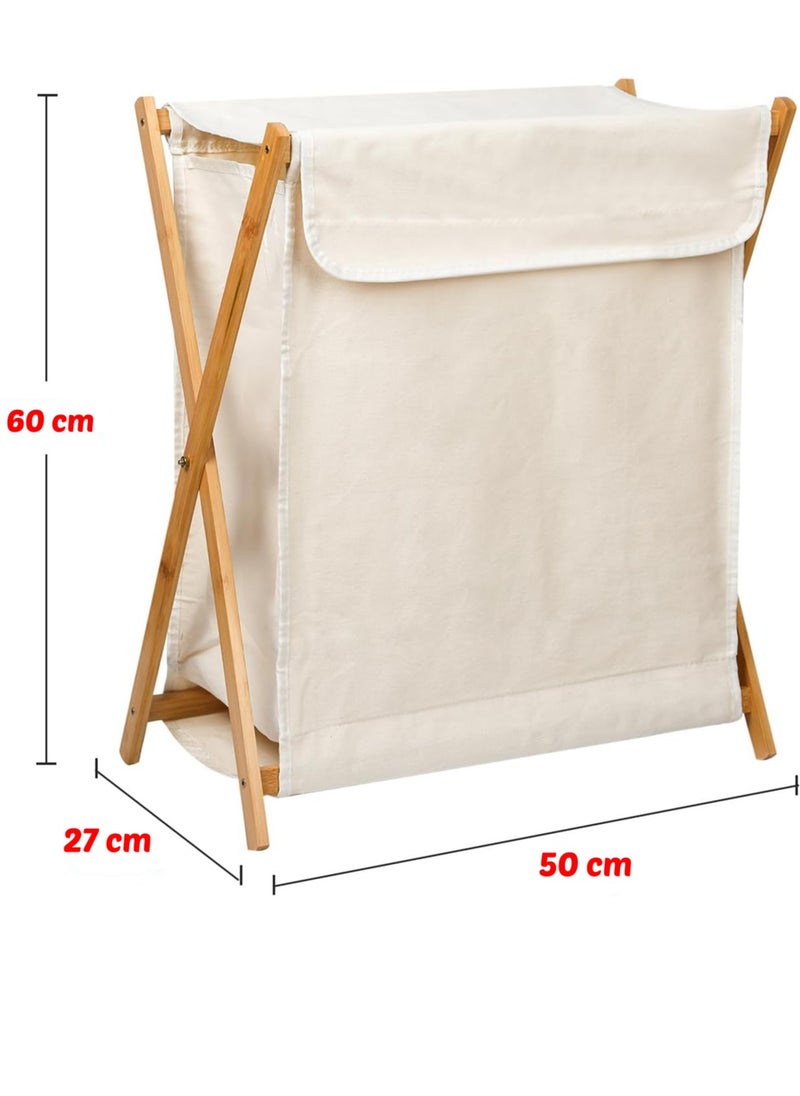 BestStore - 97L Bamboo Laundry Basket with Cover Portable Collapsible X Frame Freestanding Hamper for Dirty Clothes Towels Blankets Eco Friendly Laundry Organizer for Bathroom Bedroom and Laundry Room Storage - Image 1