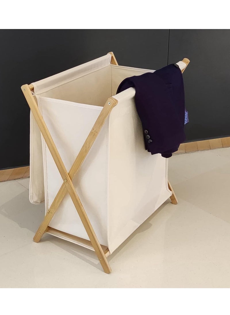 BestStore - 97L Bamboo Laundry Basket with Cover Portable Collapsible X Frame Freestanding Hamper for Dirty Clothes Towels Blankets Eco Friendly Laundry Organizer for Bathroom Bedroom and Laundry Room Storage - Image 1