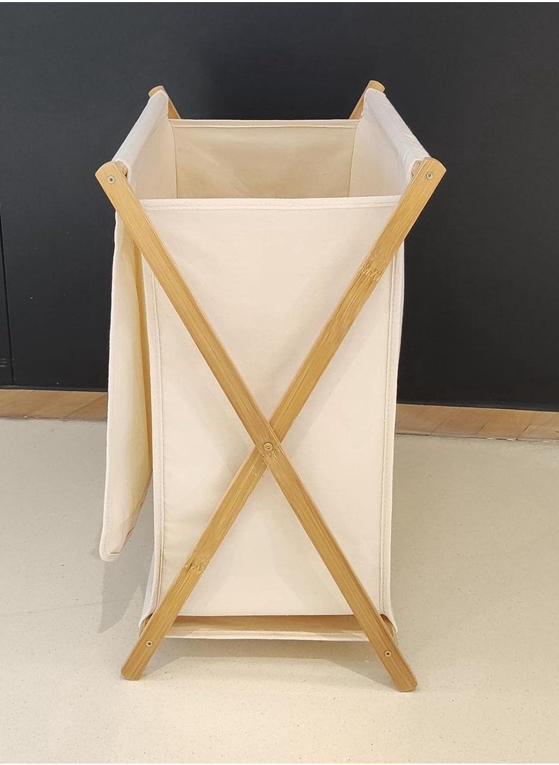 BestStore - 97L Bamboo Laundry Basket with Cover Portable Collapsible X Frame Freestanding Hamper for Dirty Clothes Towels Blankets Eco Friendly Laundry Organizer for Bathroom Bedroom and Laundry Room Storage - Image 1