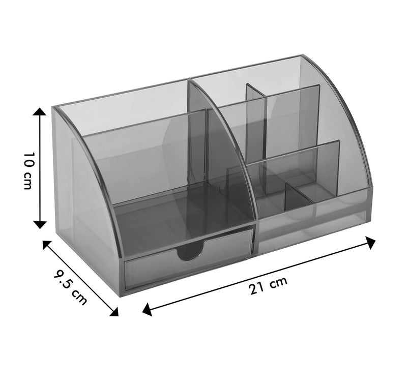 Udgamy Desk Organizer, 7 Compartment Stationary Organizer- Office Table Accessories- Paper Weight/Pen Holder- Pen Stand for Office Table Stylish (Polycarbonate), Smoky Black - Image 5