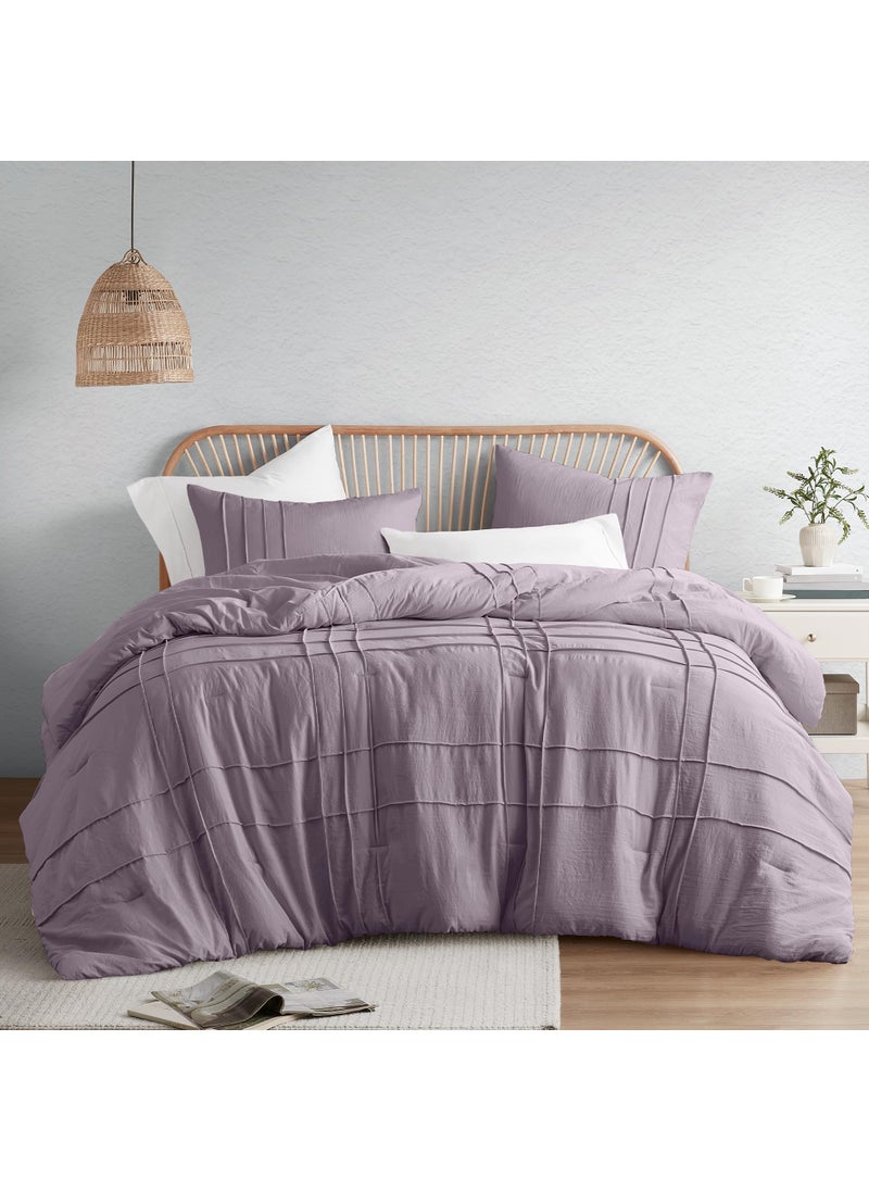 Comfort Spaces Comfort Spaces Purple Full Size Comforter Set - 3 Piece Pintuck Pleated Bedding Set  All Season Lightweight  Extra Softness Pre-Washed Microfiber Bed Set  Shams  - Image 1