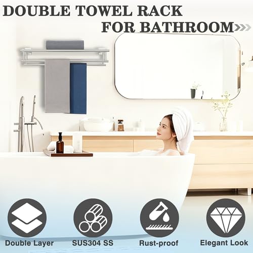 Alise Towel Rack,Towel Holder Towel Shelf with Double Towel Bars for Bathroom Lavatory,SUS 304 Stainless Steel Wall Mount Towel Hanger Storage,20 Inch Brushed Nickel,GZ8050-LS - Image 2