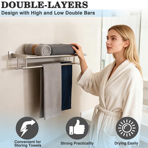 Alise Towel Rack,Towel Holder Towel Shelf with Double Towel Bars for Bathroom Lavatory,SUS 304 Stainless Steel Wall Mount Towel Hanger Storage,20 Inch Brushed Nickel,GZ8050-LS - Image 3