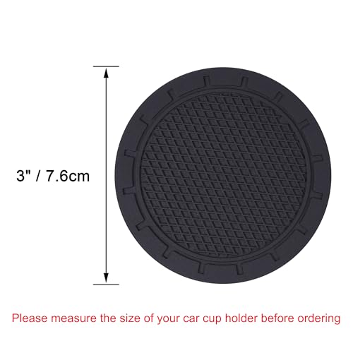 Wisdompro Car Coasters, Wisdompro 4 Pack PVC Car Cup Holder Insert Coaster - Anti Slip Vehicle Interior Accessories Cup Mats for Women(Diameter 3", Black) - Image 2