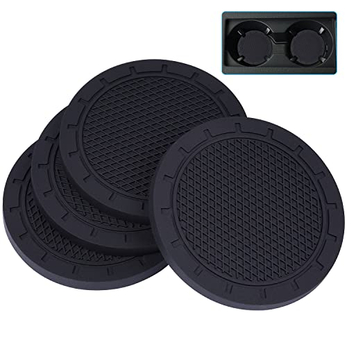 Wisdompro Car Coasters, Wisdompro 4 Pack PVC Car Cup Holder Insert Coaster - Anti Slip Vehicle Interior Accessories Cup Mats for Women(Diameter 3", Black) - Image 1