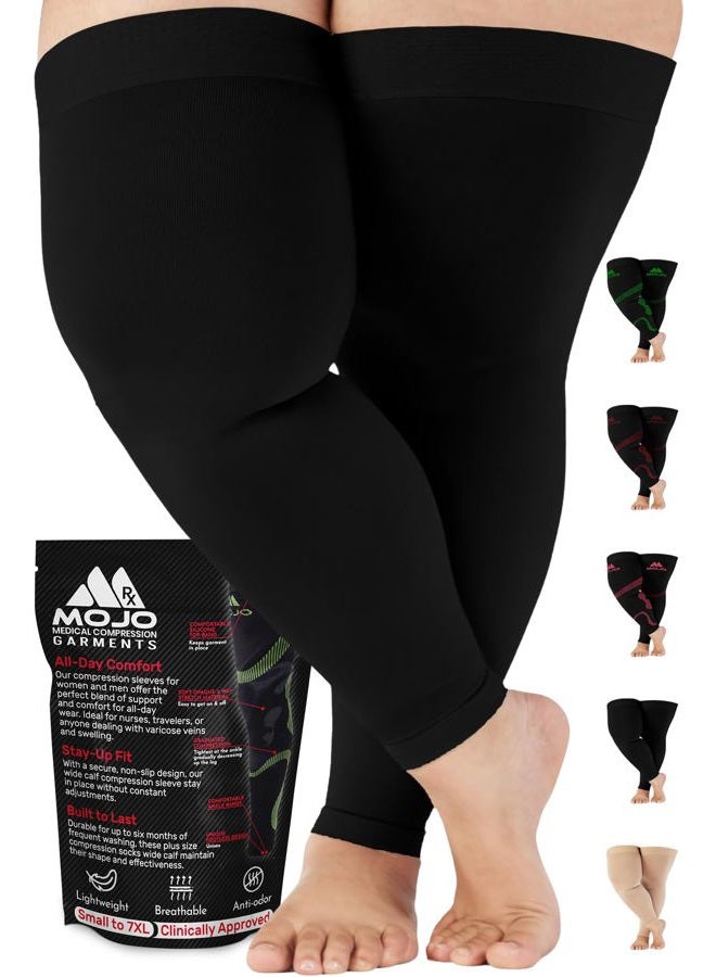 Mojo Compression socks Mojo Compression Full Leg Sleeve for Women and Men 20-30mmHg Plus Size - Footless Thigh High Compression Socks for Varicose Veins Circulation, Swelling, Edema - Black, 6X-Large - A609 - Image 1