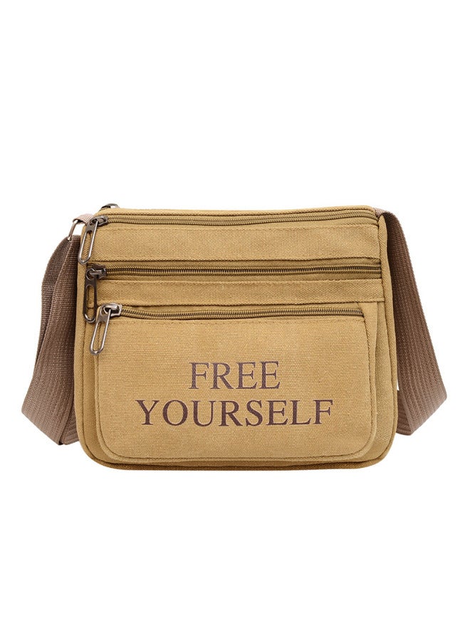 Business Bag Men's And Women's Nylon Wallet Canvas Charging Bag Cashier Shoulder Messenger Bag OxFord Cloth Bag Korean Style Shoulder Bag-Color:Multi-layered Letters Khaki  - Image 1