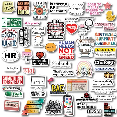 D2C Funny Office Stickers Pack | 45 Waterproof Motivational Work Humor Stickers with Glitter Finish | Corporate Life Decals for Laptop, Water Bottle & Coworkers Gift - Image 1