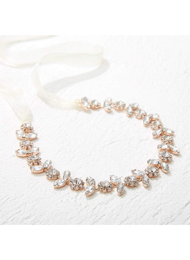SWEETV Rose Gold Flower Girl Headband For Wedding Baby Girl Headpiece Princess Crystal Floral Hair Accessories For Birthday Party, Photography  - Image 5