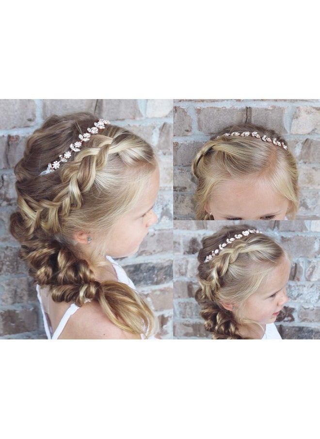 SWEETV Rose Gold Flower Girl Headband For Wedding Baby Girl Headpiece Princess Crystal Floral Hair Accessories For Birthday Party, Photography  - Image 3