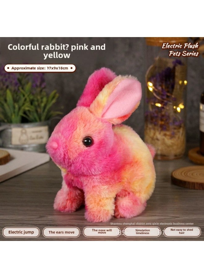 Electric Rabbit Plush Colorful White Rabbit Simulation Pet Walking And Calling And Moving Mouth Shaking Ears Pet Toy-Color:Colored Rabbit 】-Specifications:Opp Bag - Image 1