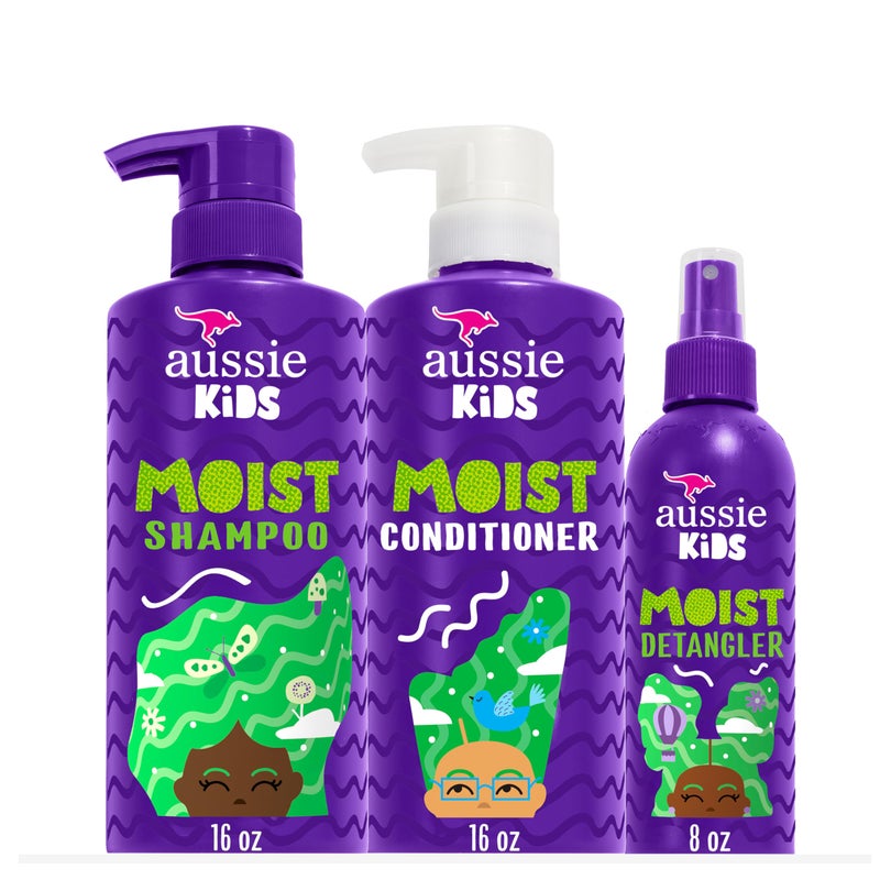 Aussie Kids Hair Care Bundle Set Including: Shampoo (16 Fl Oz), Conditioner (16 Fl Oz)  Detangler Spray (8 Fl Oz), Paraben- Freem Sulfate-Free, Dye-Free, Cruelty-Free, Tangle-Free Styling - Image 1