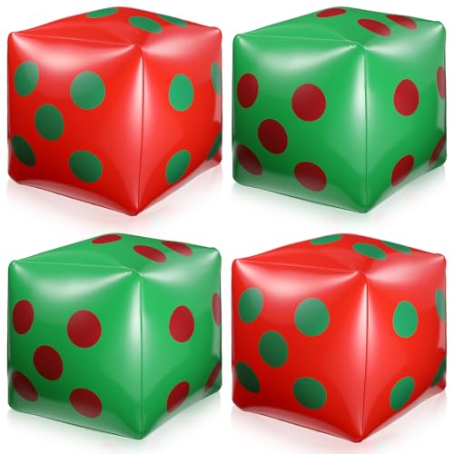 Realspring 4 Pcs Jumbo Inflatable Christmas Dice Games 12 Inch Big Giant Christmas Exchange Game Gifts Dice for Stocking Stuffer Xmas Holiday Family Game Night Party Favors - Image 1