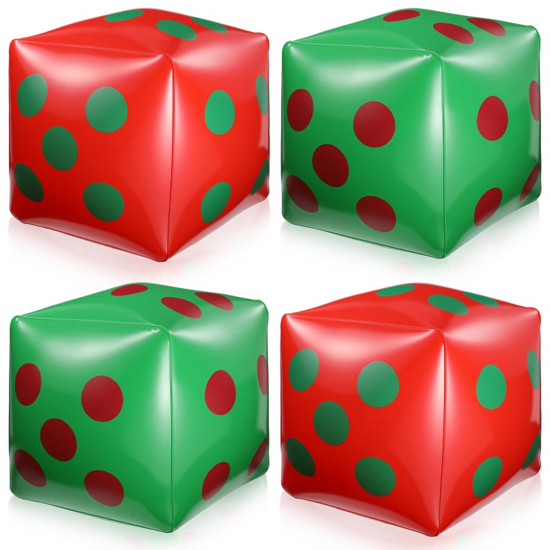 Realspring 4 Pcs Jumbo Inflatable Christmas Dice Games 12 Inch Big Giant Christmas Exchange Game Gifts Dice for Stocking Stuffer Xmas Holiday Family Game Night Party Favors - Image 3