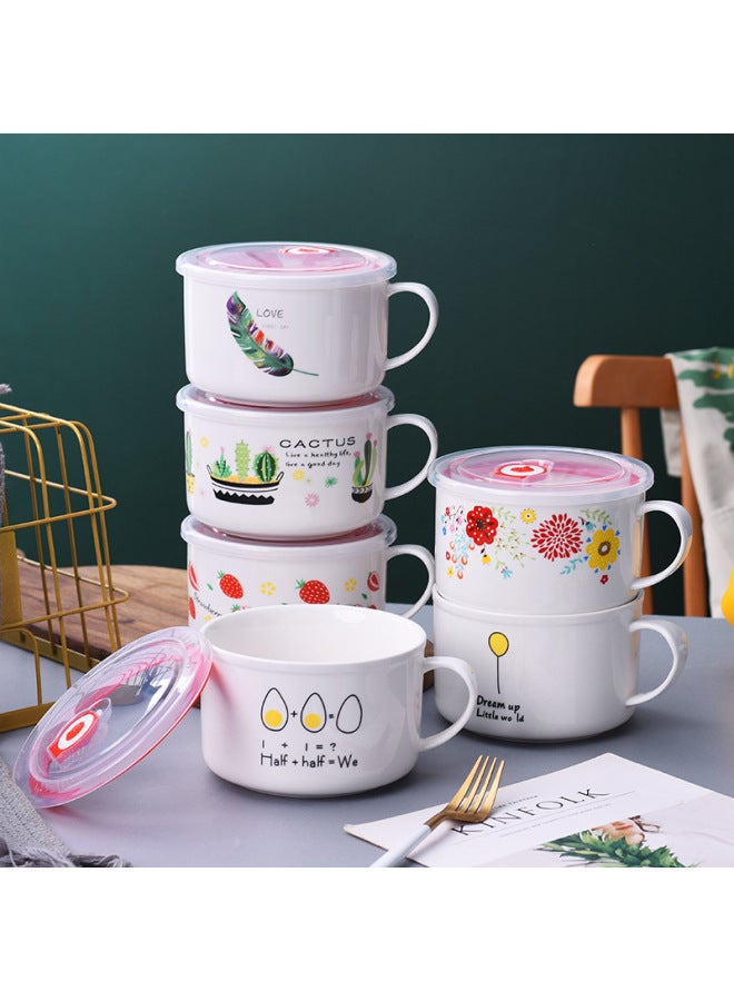 Creative Cartoon Ceramic Lunch Box Student Noodle Cup Lunch Box Instant Noodle Soup Bowl With Lid Handle Promotional Advertising Gifts-Specifications:Strawberry-Color:White  - Image 2