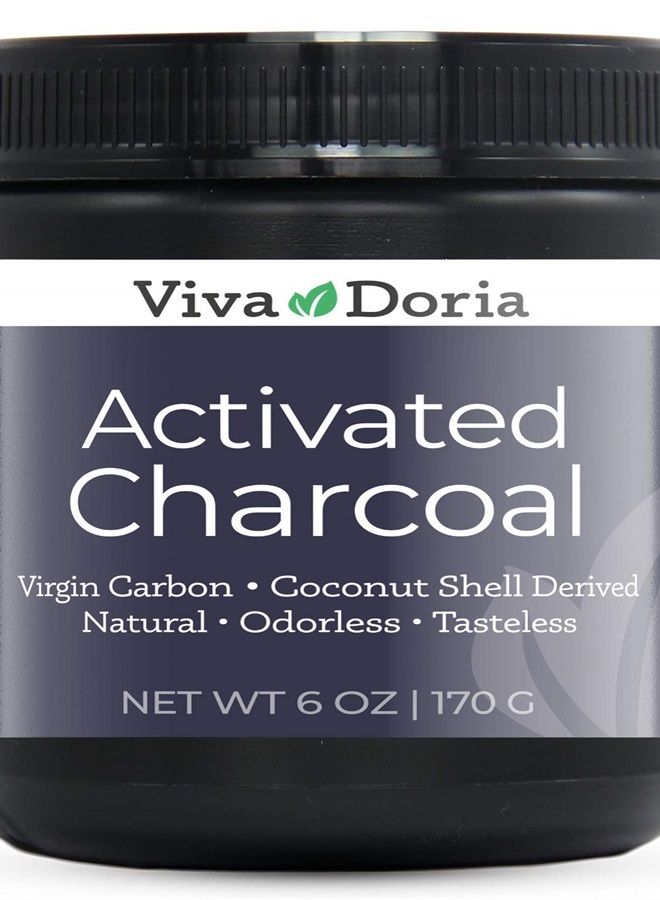 Viva Doria مسحوق الفحم النشط النقي، مستخرج من قشور جوز الهند، درجة غذائية، 6 أونصات