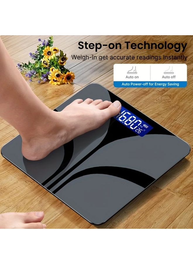 ميزان حمام أسود بشاشة عرض LED للوزن ودرجة الحرارة - Image 5
