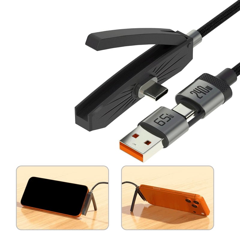 Portable 240W USB C and 65W USB Fast Charging Cable Data Wire Line with Built in Stand for Convenience Use Daily Phone Holder Charging Cord - Image 2