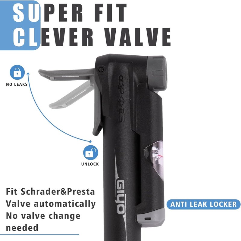 Giyo Mini Bike Pump, Portable Compact Bicycle Pump with Pressure Gauge, Tire Repair Kit, Perfect for Presta & Schrader Frame Mount for Road, Mountain & BMX Cycling, Ball Pump with Needle 120 PSI - Image 2
