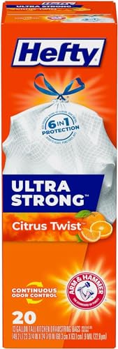 Hefty أكياس قمامة مطبخ عالية القوة من هيfty، برائحة الحمضيات، سعة 13 جالون، 20 قطعة - Image 1