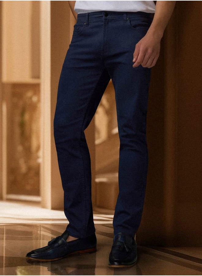 Iconic Iconic Soft Knit Trousers with Button Closure and Pockets  - Image 1