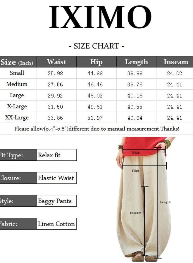 IXIMO Women's Casual Cotton Linen Baggy Pants with Elastic Waist Relax Fit Lantern Trousers Gray M - Image 5