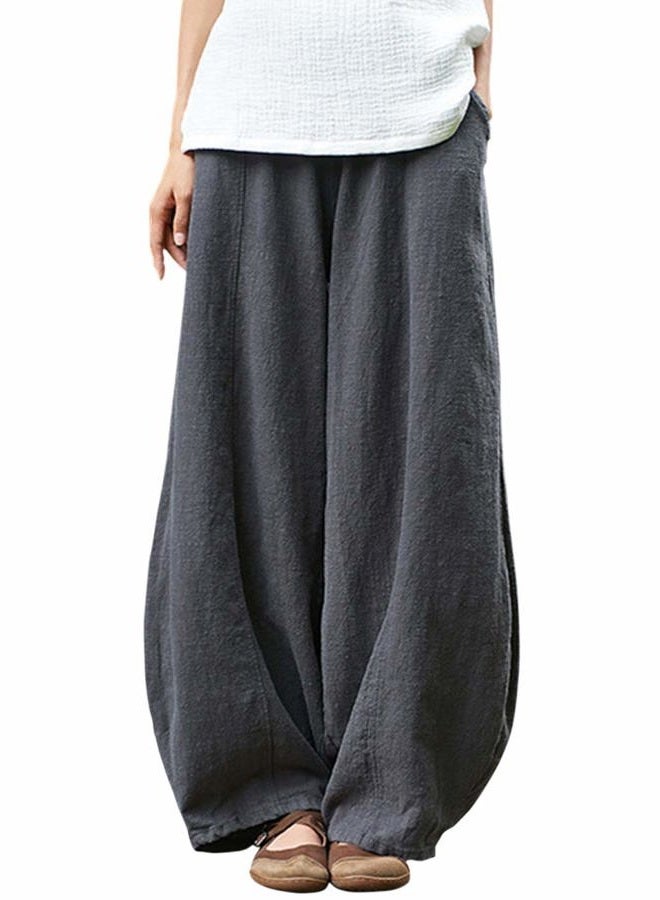 IXIMO Women's Casual Cotton Linen Baggy Pants with Elastic Waist Relax Fit Lantern Trousers Gray M - Image 1