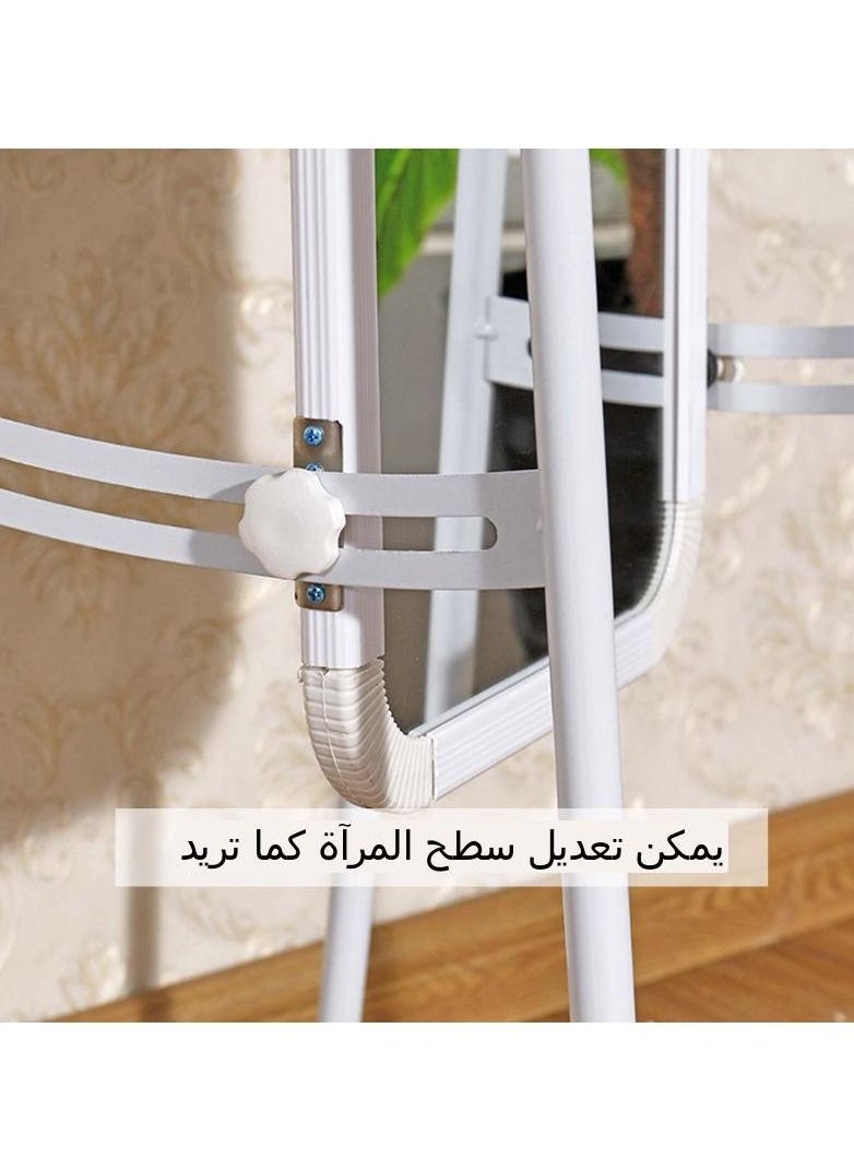 سي آند سي هوم مرآة دوارة محمولة وقابلة للوقوف بالكامل على عجلات مع تخزين سفلي أبيض  - Image 3