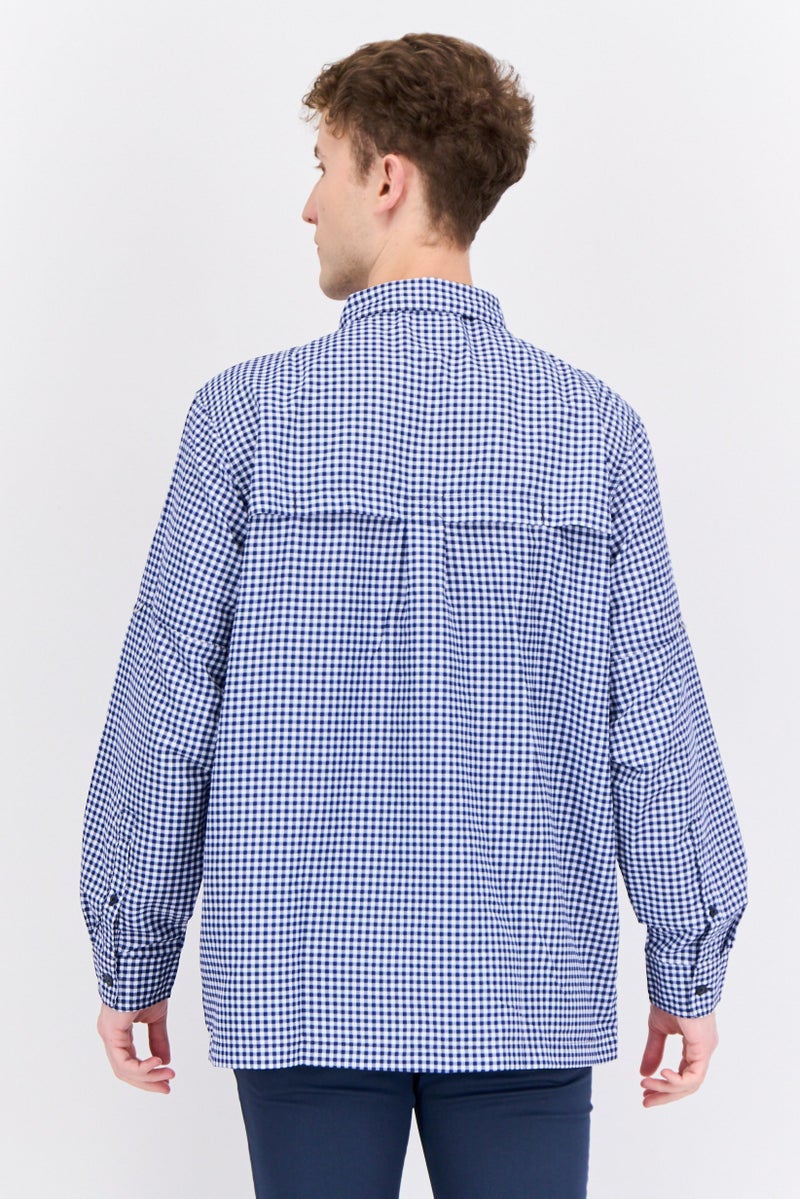 Red Hook Lure Men Regular Fit Long Sleeve Micro Check Print Casual Shirt, Navy - Image 3