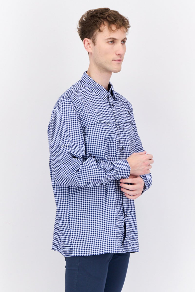 Red Hook Lure Men Regular Fit Long Sleeve Micro Check Print Casual Shirt, Navy - Image 2