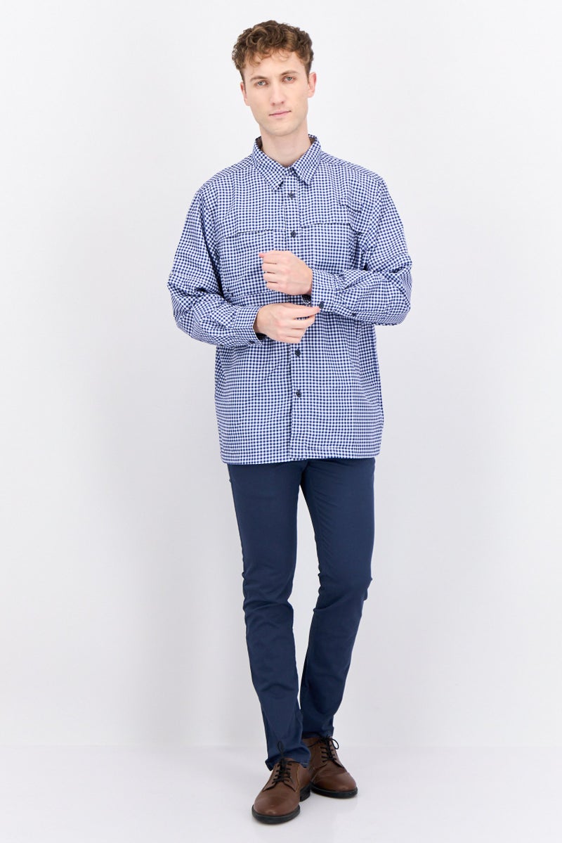 Red Hook Lure Men Regular Fit Long Sleeve Micro Check Print Casual Shirt, Navy - Image 4