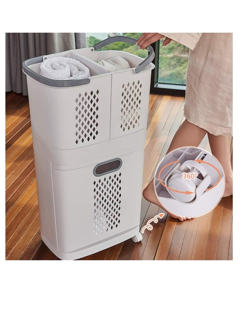 BAIG Laundry Basket with Universal Wheels Hollow-Out Two-way rotating laundry basket, plastic extra large pulley, household storage basket - Image 1
