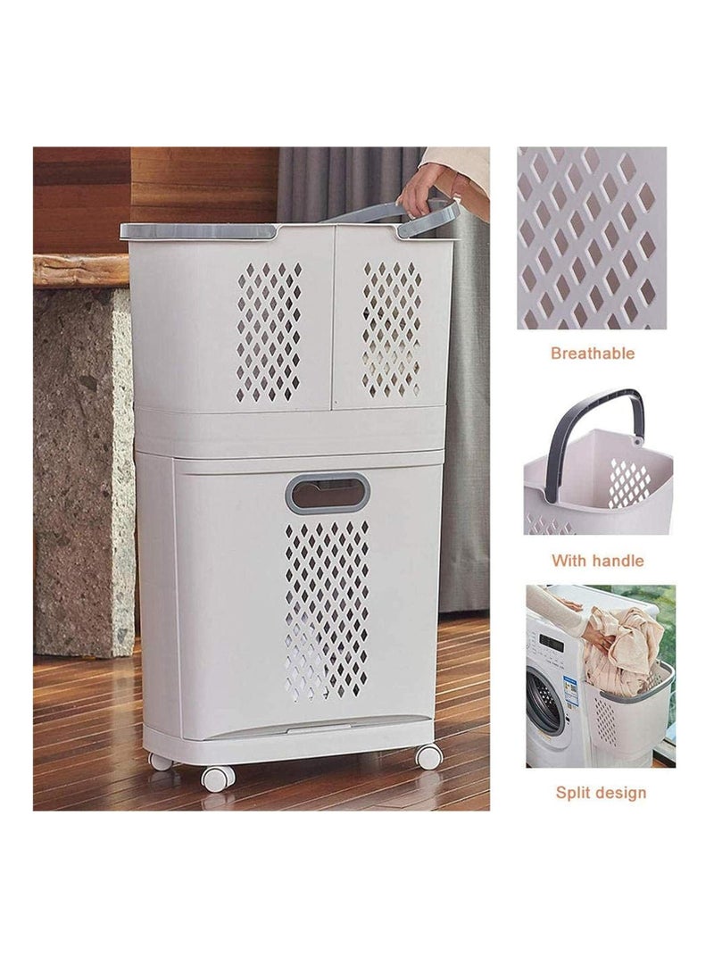 BAIG Laundry Basket with Universal Wheels Hollow-Out Two-way rotating laundry basket, plastic extra large pulley, household storage basket - Image 3