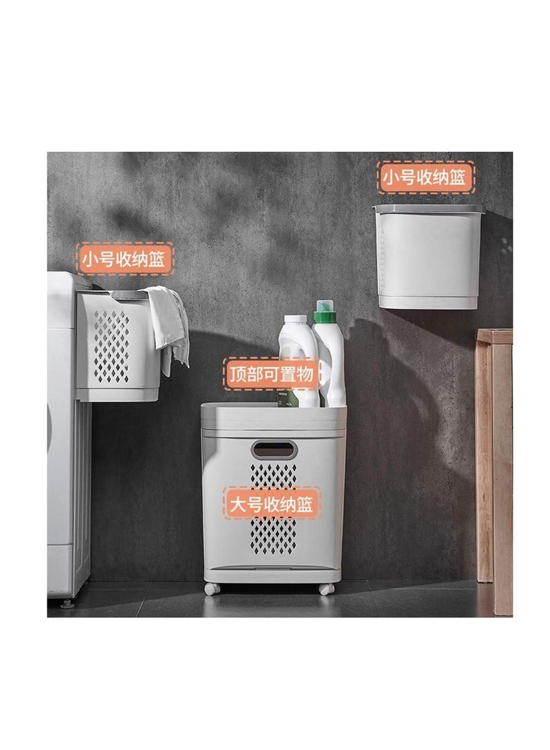 BAIG Laundry Basket with Universal Wheels Hollow-Out Two-way rotating laundry basket, plastic extra large pulley, household storage basket - Image 5