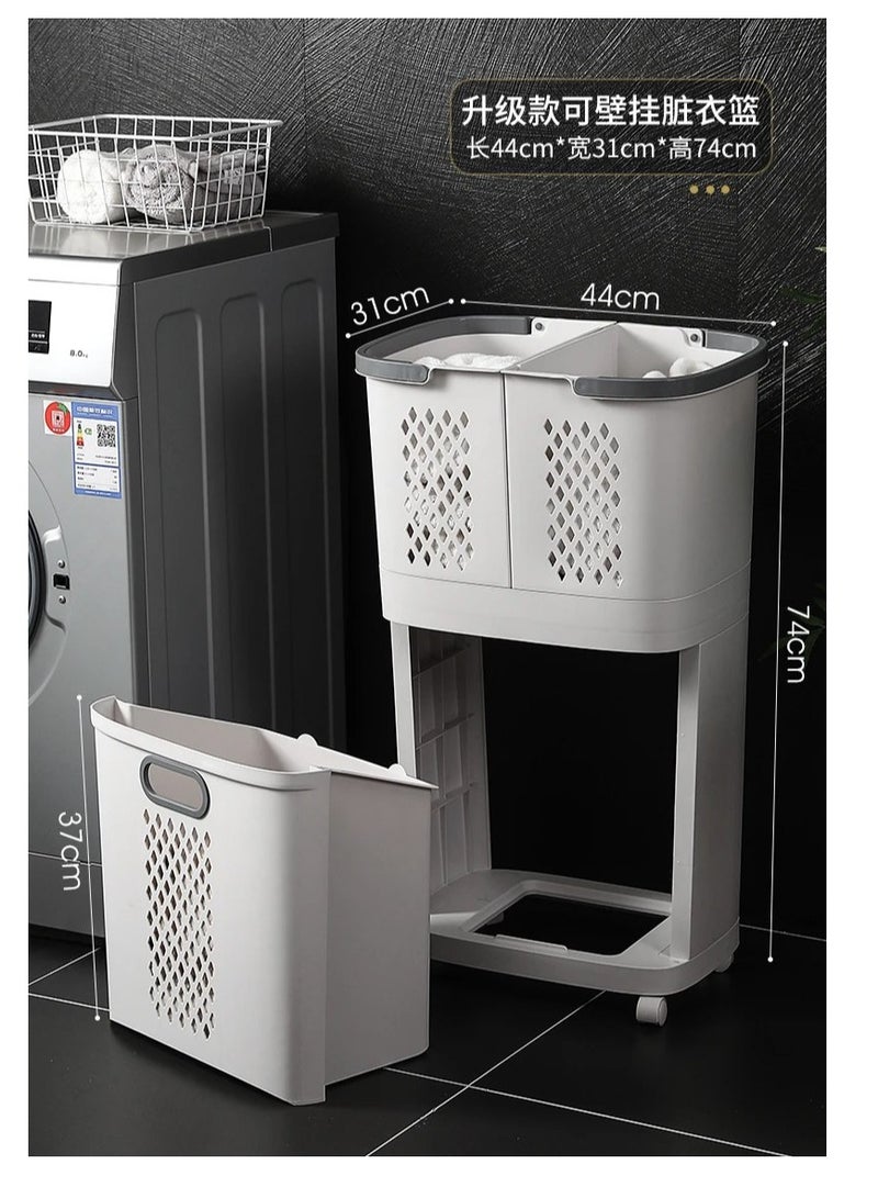 BAIG Laundry Basket with Universal Wheels Hollow-Out Two-way rotating laundry basket, plastic extra large pulley, household storage basket - Image 4