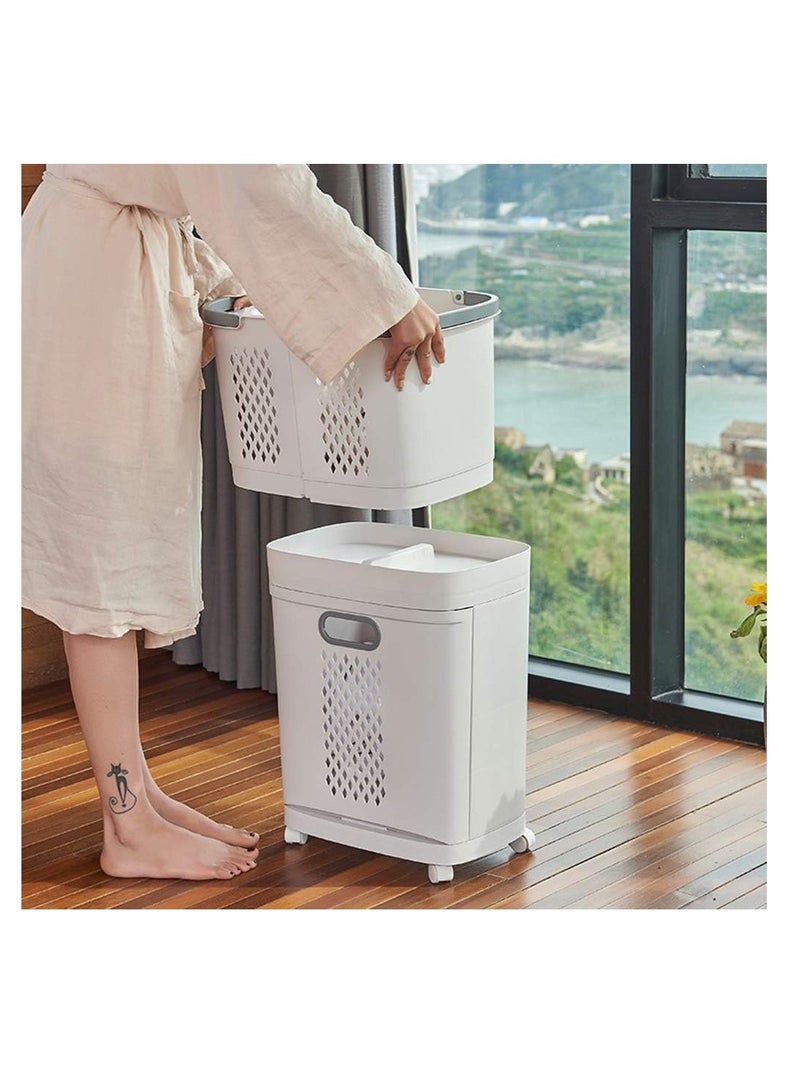 BAIG Laundry Basket with Universal Wheels Hollow-Out Two-way rotating laundry basket, plastic extra large pulley, household storage basket - Image 2