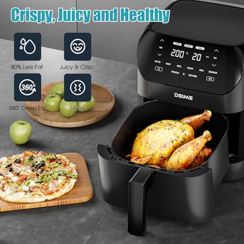 DEIME Air Fryer 6.2 QT Large Capacity Oilless Hot Air Fryers Oven 1500W Healthy Cooker with 8 Presets, Digital LCD Touch Screen, Visual Cooking Window, Non-Stick Basket, Included Recipe (Black-M) - Image 4
