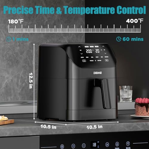 DEIME Air Fryer 6.2 QT Large Capacity Oilless Hot Air Fryers Oven 1500W Healthy Cooker with 8 Presets, Digital LCD Touch Screen, Visual Cooking Window, Non-Stick Basket, Included Recipe (Black-M) - Image 3
