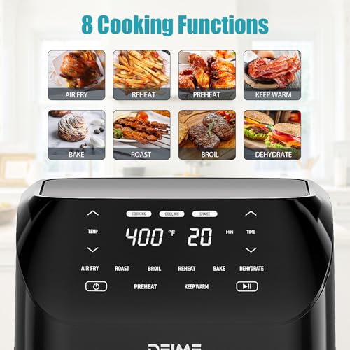 DEIME Air Fryer 6.2 QT Large Capacity Oilless Hot Air Fryers Oven 1500W Healthy Cooker with 8 Presets, Digital LCD Touch Screen, Visual Cooking Window, Non-Stick Basket, Included Recipe (Black-M) - Image 2